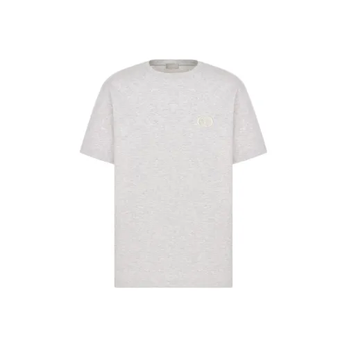 DIOR Хлопок Полотняное переплетение Трикотажная ткань CD Icon Вышивка Круглый вырез Свободный крой Короткий рукав Т-рубашка Мужская Серый