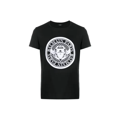 BALMAIN Letter Logo с принтом круглый вырез короткое рукав рубашка мужская черная