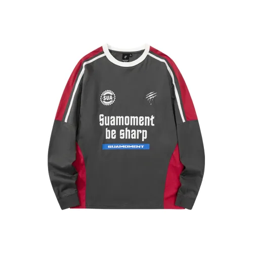 Suamoment Весенний Летний Американский Уличный Стиль Спортивный Цветовой Блок Пара Длинные Рукава Футболки Унисекс