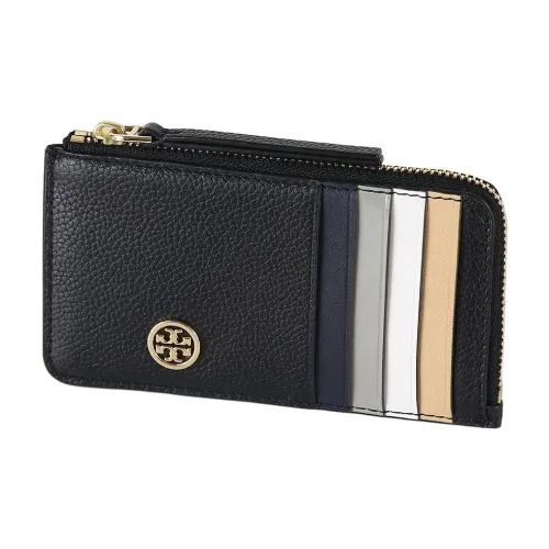 TORY BURCH Robinson Litchi Grain Leather Card Holder Women's Black