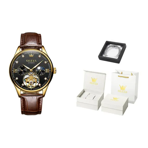 OLEVS Автоматический Механический Механизм ПУ (Полиуретан) Ремешок Часы Мужские Белый Циферблат