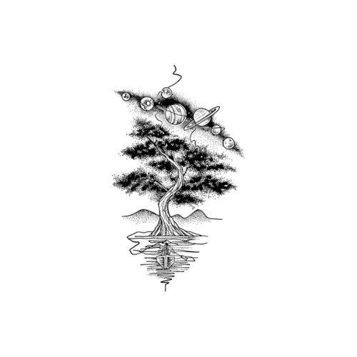 QINGSHANQIHAI Галактический Ancient Wood Reflects A Плоская подошва BOAT Травяной Tattoo Стикер 1 шт