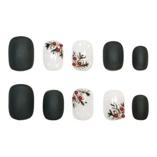 Rui Jin Осветляющий Премиум Стиль Coquette False Nail Короткий Черный Однотонный Матовый 16мм