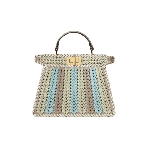 FENDI Peekaboo ISeeU Forty8 Телячья кожа Сумка через плечо Сумка Маленькая Женская Голубино-серый и Синий