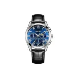 Серебристо-синий, черная кожа, ремень