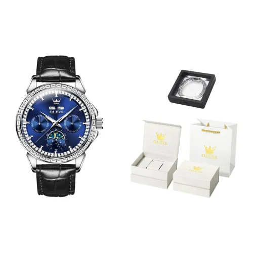 OLEVS Механические часы с кожаным ремешком синим циферблатом мужские часы