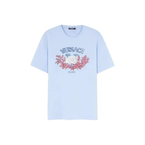 VERSACE Логотип вышитый круглый вырез короткое рукав рубашка мужская синяя