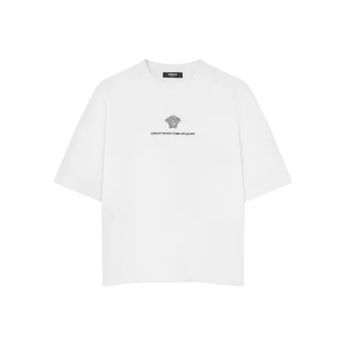VERSACE Однотонный Letter Logo Вышитый Круглый вырез Короткий рукав Т-рубашка Мужская Белая
