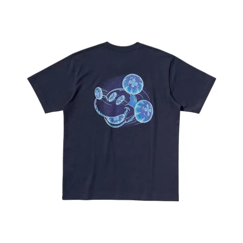 UNIQLO Дисней Co Бренд Темно-синий Унисекс Футболка