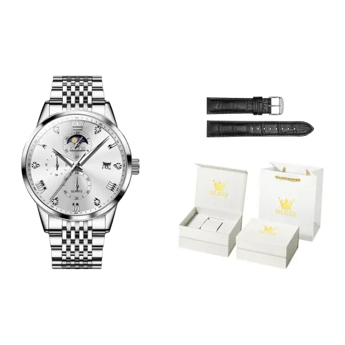 OLEVS Кварцевый механизм ремешок из нержавеющей стали мужские часы белый циферблат