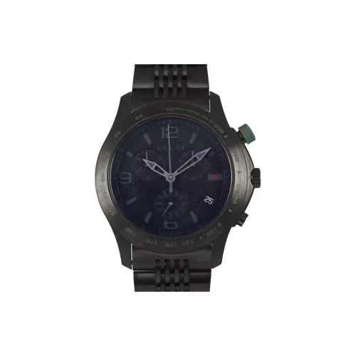 GUCCI Мужские часы Кварцевый механизм Кожаный ремешок Черный циферблат