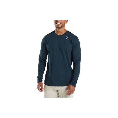 GYMSHARK Crest Длинный рукав Т-рубашка Т-рубашка Мужская Морской синий