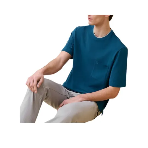 HERMES SS24 T Рубашка Мужская Масляный Синий