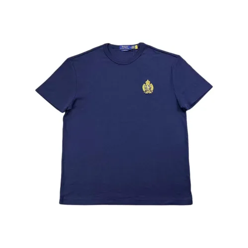 Polo Ralph Lauren Однотонный Логотип Вышитый Круглый вырез Короткий рукав Рубашка T Рубашка Мужская Темно-синий Синий