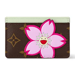 LOUIS VUITTON Takashi Murakami Коллаборация Монограмма Покрытый холст Картхолдер Женские Коричневый Белый