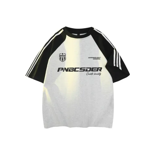 WARNING LIGHT T-Shirt Унисекс Белый Серый с Черными Рукавами