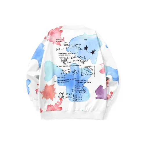 GENANX Круглый вырез Свободный крой Стандартный Свитшот Весенний Летний Осенний And Зимний Унисекс Белый Синий