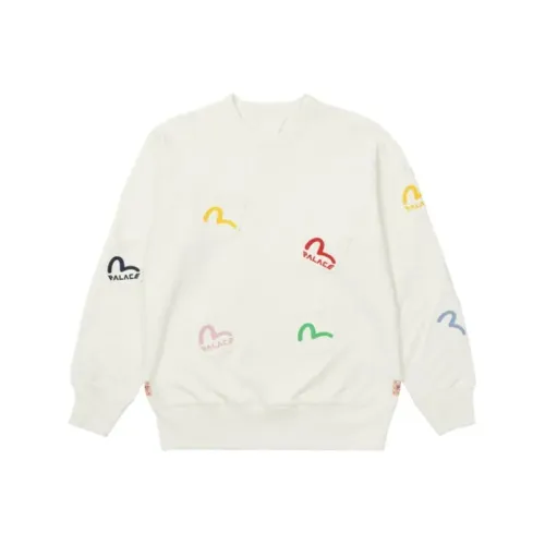 PALACE x EVISU FW21 MULTI Pocket Crew Egret Sweatshirt Unisex