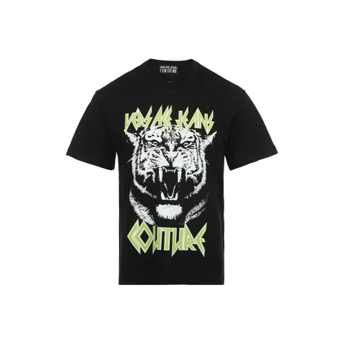 VERSACE JEANS COUTURE SS25 Свободный крой Круглый вырез Короткий рукав Т-рубашка Мужская Черная