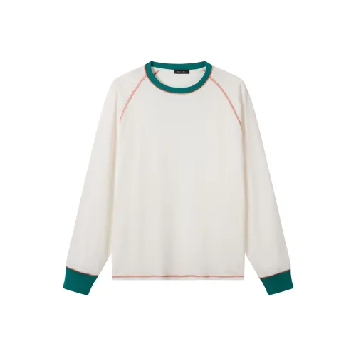 Niko And ... Повседневный пуловер свободный крой круглый вырез длинный рукав рубашка унисекс зеленый * экрю