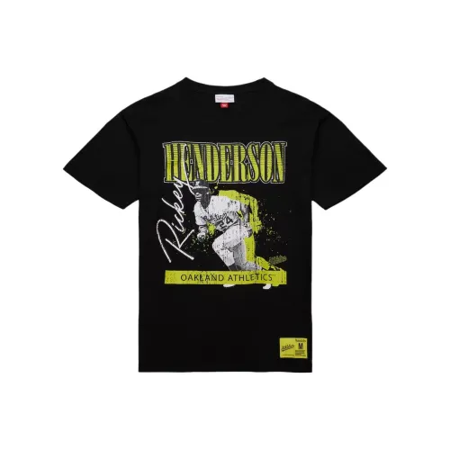 MITCHELL NESS x MLB Base Logo Rickey Henderson Oakland Athletics Неон POP Игрок T-Shirt Мужской Черный