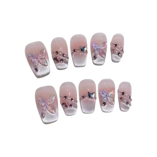 Gentle Welcome Ручная Nail Art Патч Бабочка Кошачий глаз False Nail Средний LADDER Розовый Smudge Стиль Instagram