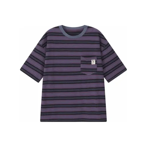 YOSHIYOYI T-Shirt Унисекс Черный Фиолетовый Полосы