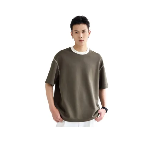 A.B.X Color Block Ribbed Collar Silhouette Short Sleeved T-Shirts Men's