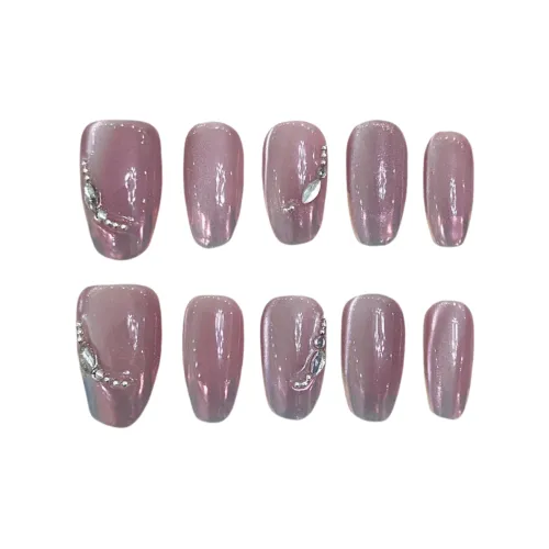 Gentle Welcome Кошачий глаз Роскошь Съемный False Nail Миндаль Телесный Фиолетовый Телесный Мелкие блестки