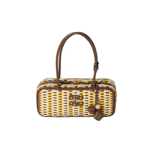 MIU MIU Beau Телячья кожа Сумка через плечо Женская Желтая и Коричневая