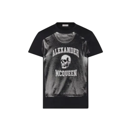 Alexander McQueen Illusion Design Skull Letter Print Round Neck Short Sleeved T-Shirt Men's Black