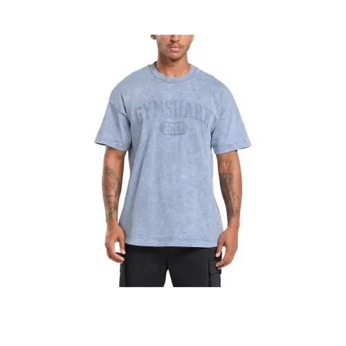 GYMSHARK Collegiate Shadow Washed T-Shirt Men's Bleached Blue GYMSHARK Collegiate Shadow Промытый T-Рубашка Мужская Выцветший Синий