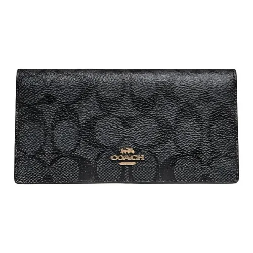 COACH Billfold Wallet Холст с кожей Клатч Кошелек Маленький Женские Черный