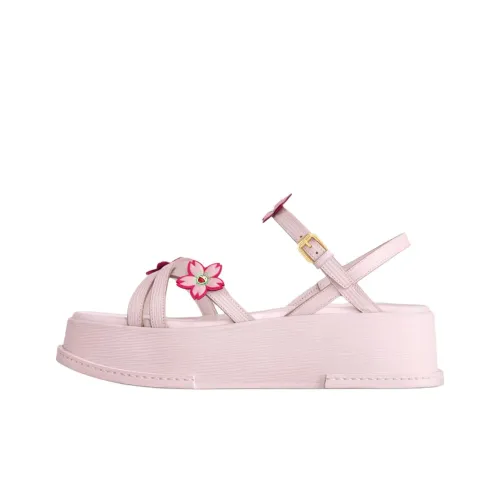 Takashi Murakami x LOUIS VUITTON Вишневый цветок Коллекция Maya One Ремень Сандалии 5 см Женские Розовый
