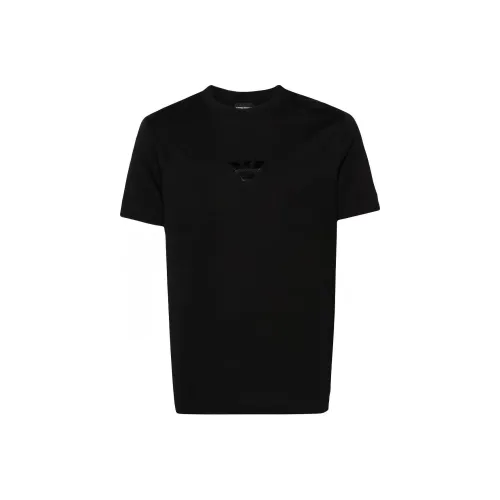 EMPORIO ARMANI EAGLE Логотип Вышивка Круглый вырез Свободный крой Прямой крой Короткий рукав Т-рубашка Мужская Черная