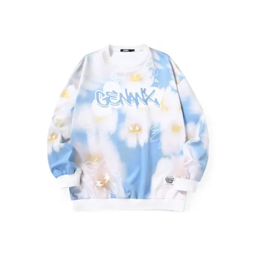 GENANX Круглый вырез Свободный крой Стандартный Свитшот Унисекс Белый Синий
