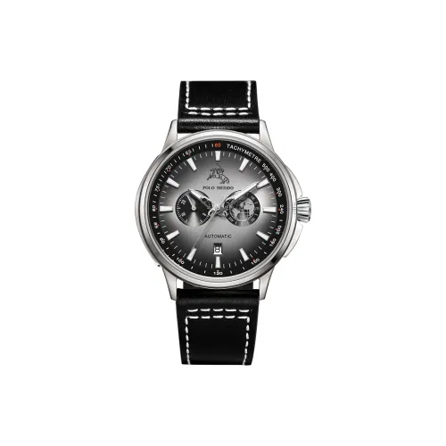 POLOMEISDO POLO Наручные часы Автоматический механический механизм Коровья кожа Ремень 41 мм Серый циферблат Мужские часы Деревянная коробка