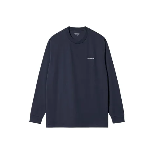 Carhartt WIP SS24 L S Script Вышивка T-Рубашка T-Рубашка Унисекс Авиационный синий