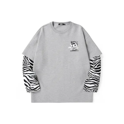 GENANX Круглый вырез Свободный крой Mock Двухкомпонентный свитшот Унисекс Серый