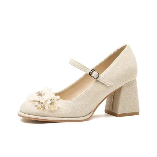 Чили Грубый каблук Туфли Мэри Джейн Женские Шампанское