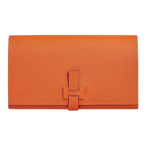HERMES New H Passant Epsom Телячья кожа Кошелек Женские 93 Апельсин Оранжевый Hermes
