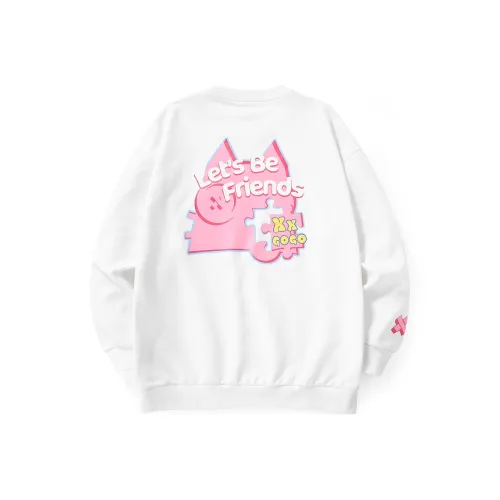 XXGOGO Круглый вырез Свободный крой Тяжелый Свитшот Унисекс Белый