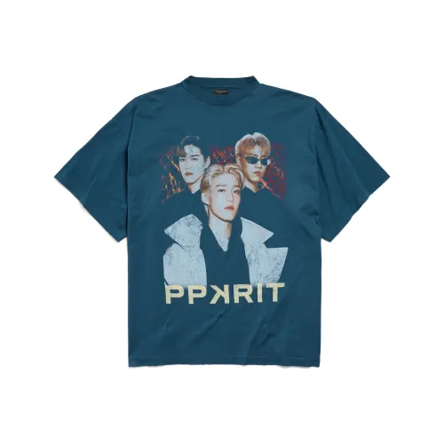 Balenciaga FW25 Бренд Ambassador FanClub Коллекция T-Shirt Унисекс Свободный крой Темно-синий