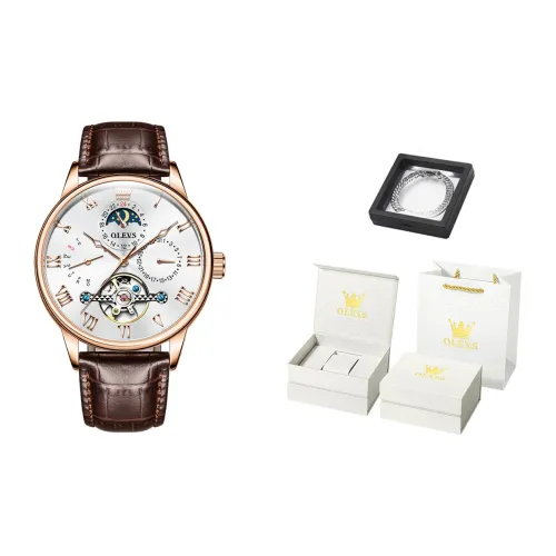 OLEVS Механические часы с кожаным ремешком белый циферблат мужские часы