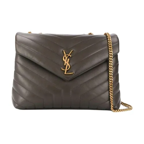 SAINT LAURENT Quilted Кожа Сумка через плечо Сумка на плечо Женская Гравийный серый и Серый хаки