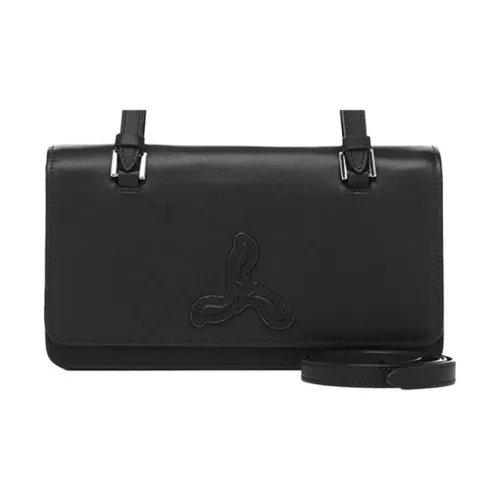 LI NING 1990 Сумка через плечо из коровьей кожи женская черная