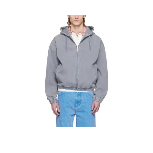 LACOSTE Washed Effect Denim Jacket Men's Gray