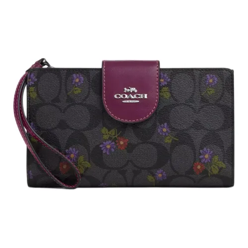 COACH Canvas с кожаными вставками запястный кошелек клатч маленький женский графитовый и темно-ягодный