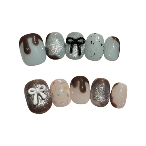 Gentle Welcome Chocolate Sweetheart Осветляющий Элегантность False Nail Короткий Круглый Синий Jump Цвет Милый