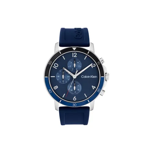 Calvin Klein Кварцевый механизм Мужские часы Часы 46мм*46мм*10,7мм Синий циферблат Корпус из нержавеющей стали Силиконовый ремешок